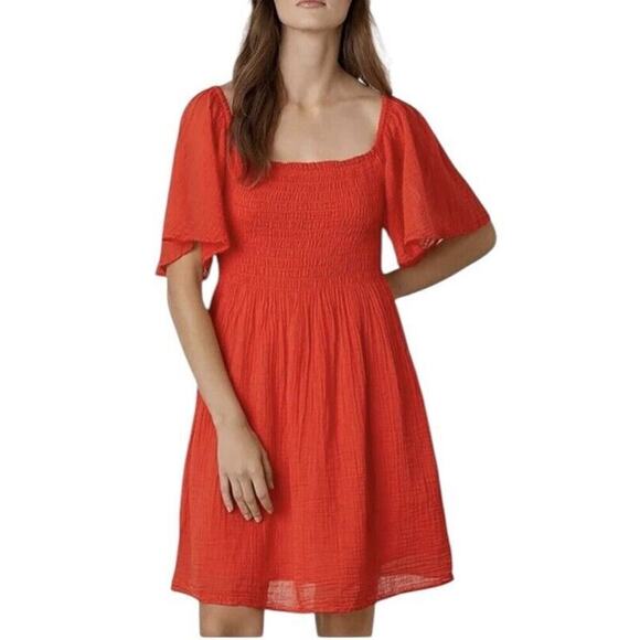 VELVET Graham & Spencer Red Guaze Dress ESME Off Shoulder Small NWT $268 ShiftXS - Picture 1 of 11